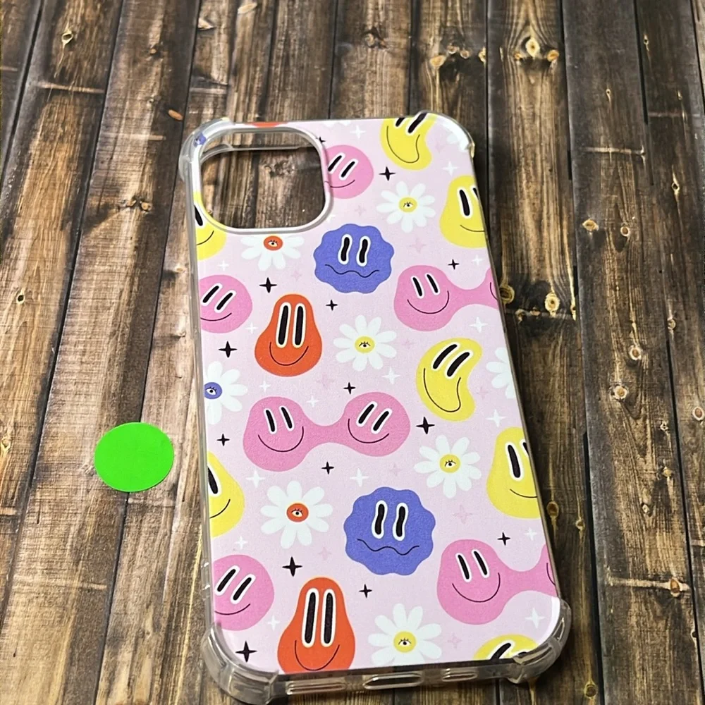 5for$10 Flexible Pink Colored Trippy Smiley Face & Daisies iPhone 13 Phone case
